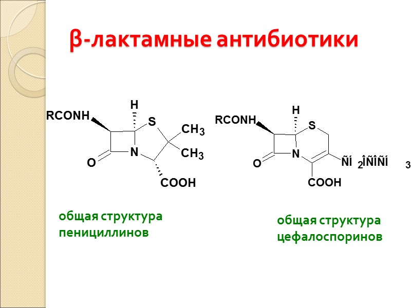 β-лактамные антибиотики общая структура  пенициллинов общая структура  цефалоспоринов